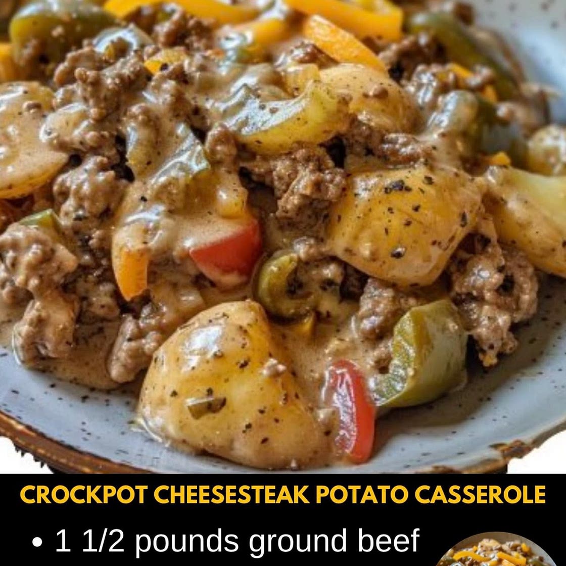 Crockpot cheesesteak potato casserole 