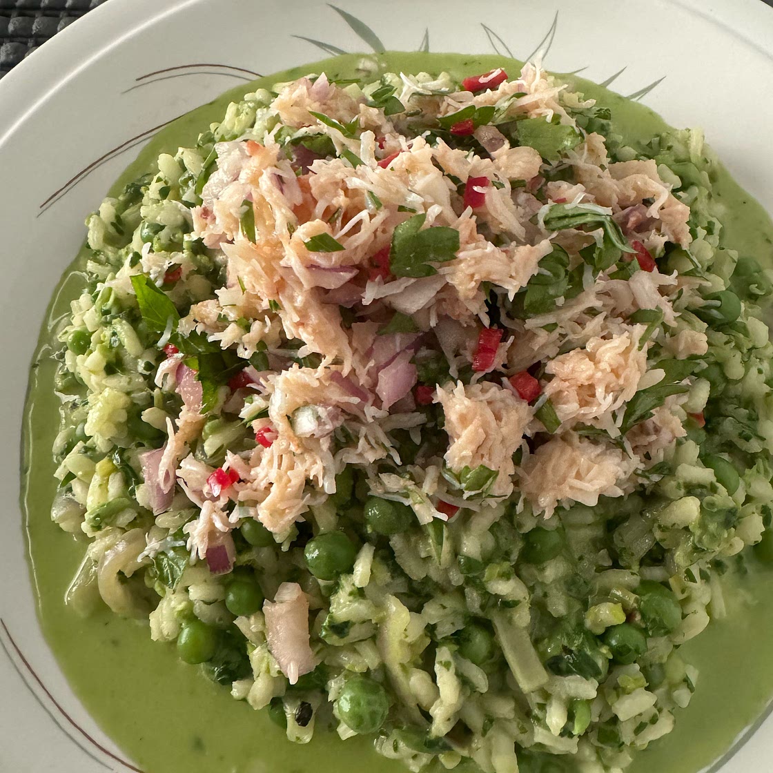 Pea, spinach and crab risotto