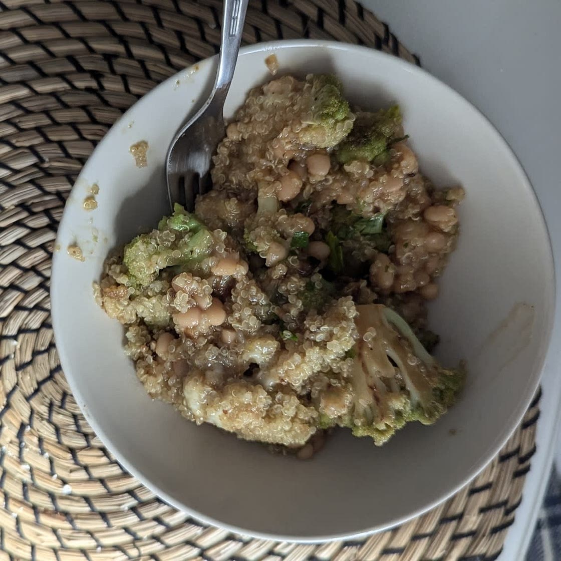 One Pan Broccoli Quinoa Skillet with Parmesan and White Beans