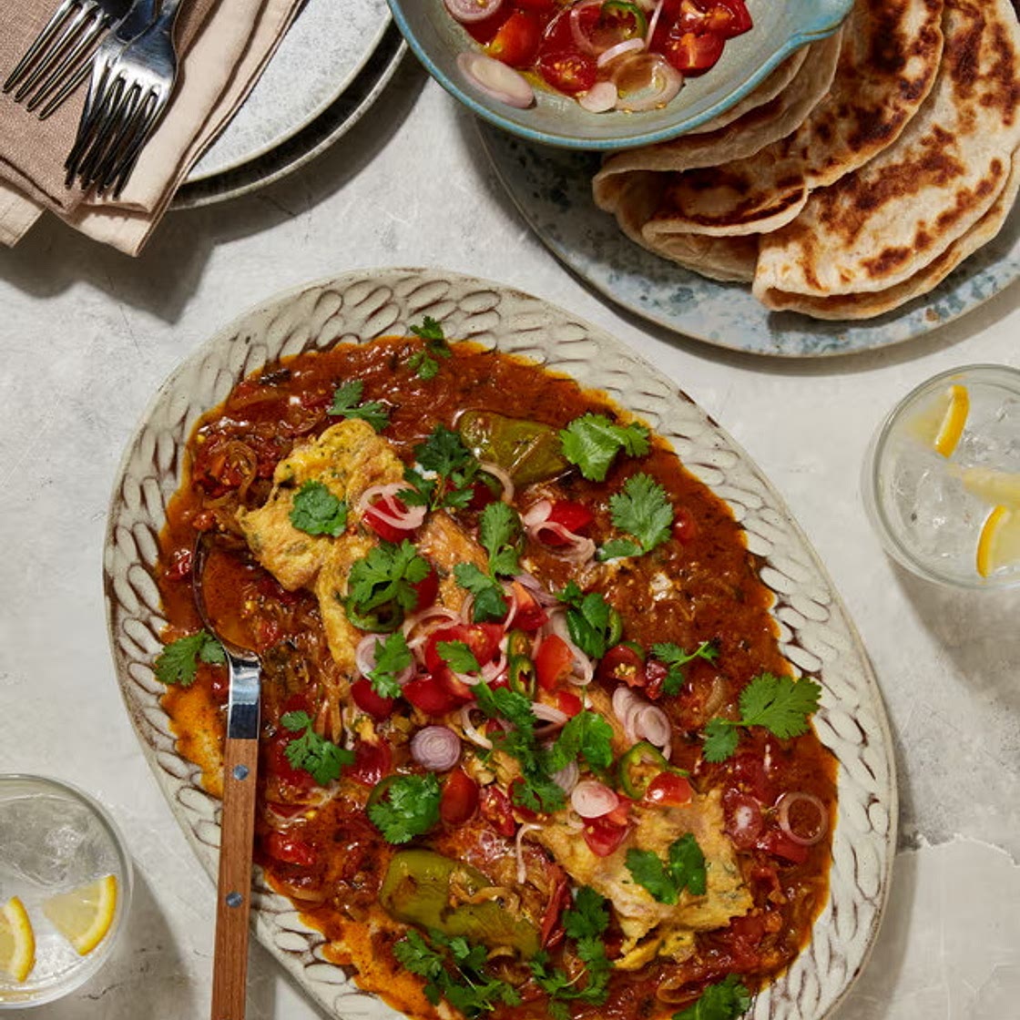 Curried omelette with tomato salsa