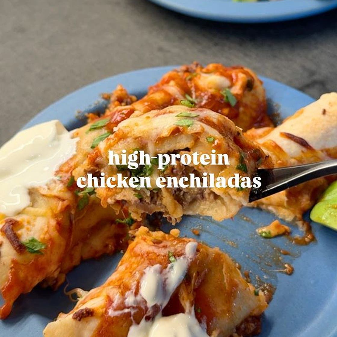 HIGH PROTEIN CHICKEN ENCHILLADAS with Slowcooker chicken