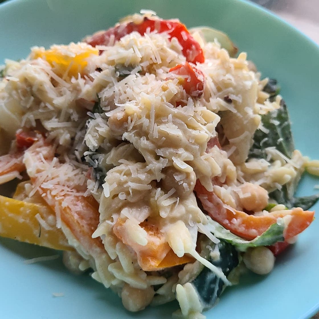 30 Minute Brown Butter Goat Cheese Grilled Veggie Orzo