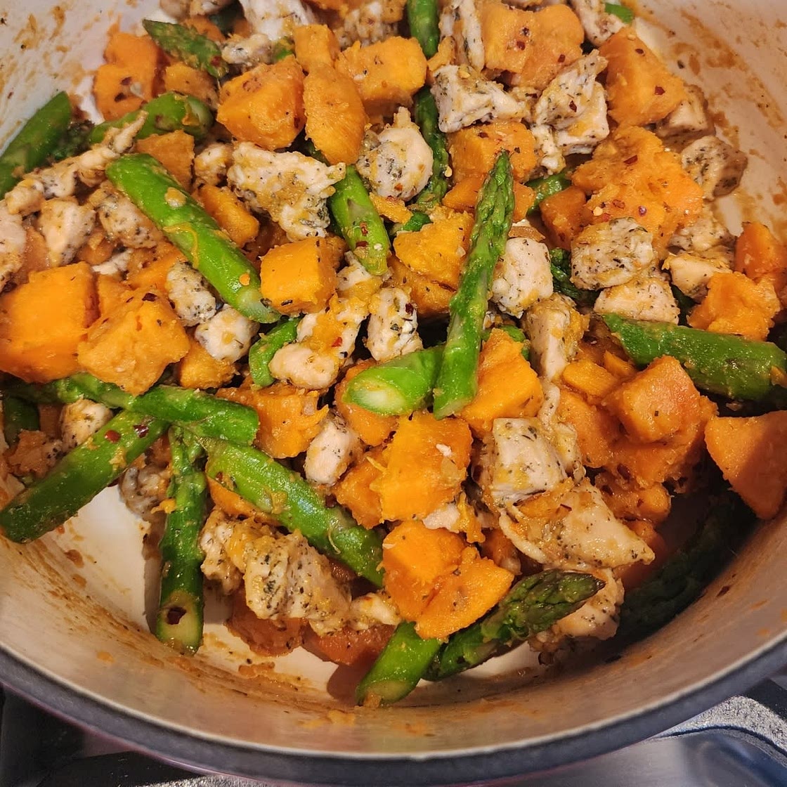 Asparagus Sweet Potato Chicken Skillet