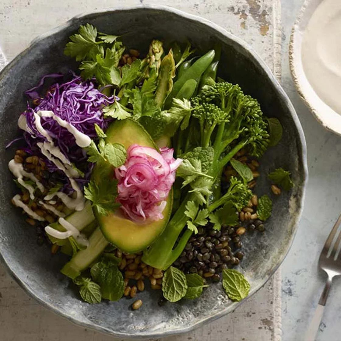 Freekeh & lentil vegetable bowl