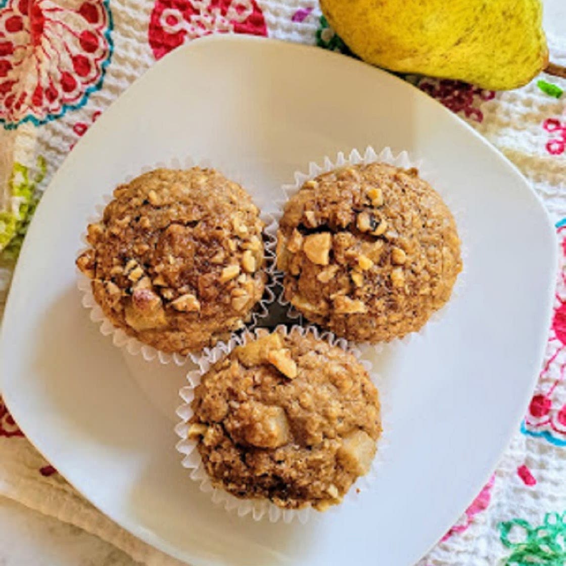 Walnut Pear Oatmeal Muffins