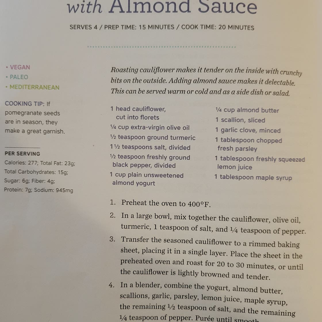 Roasted Cauliflower with Almond Sauce (162)