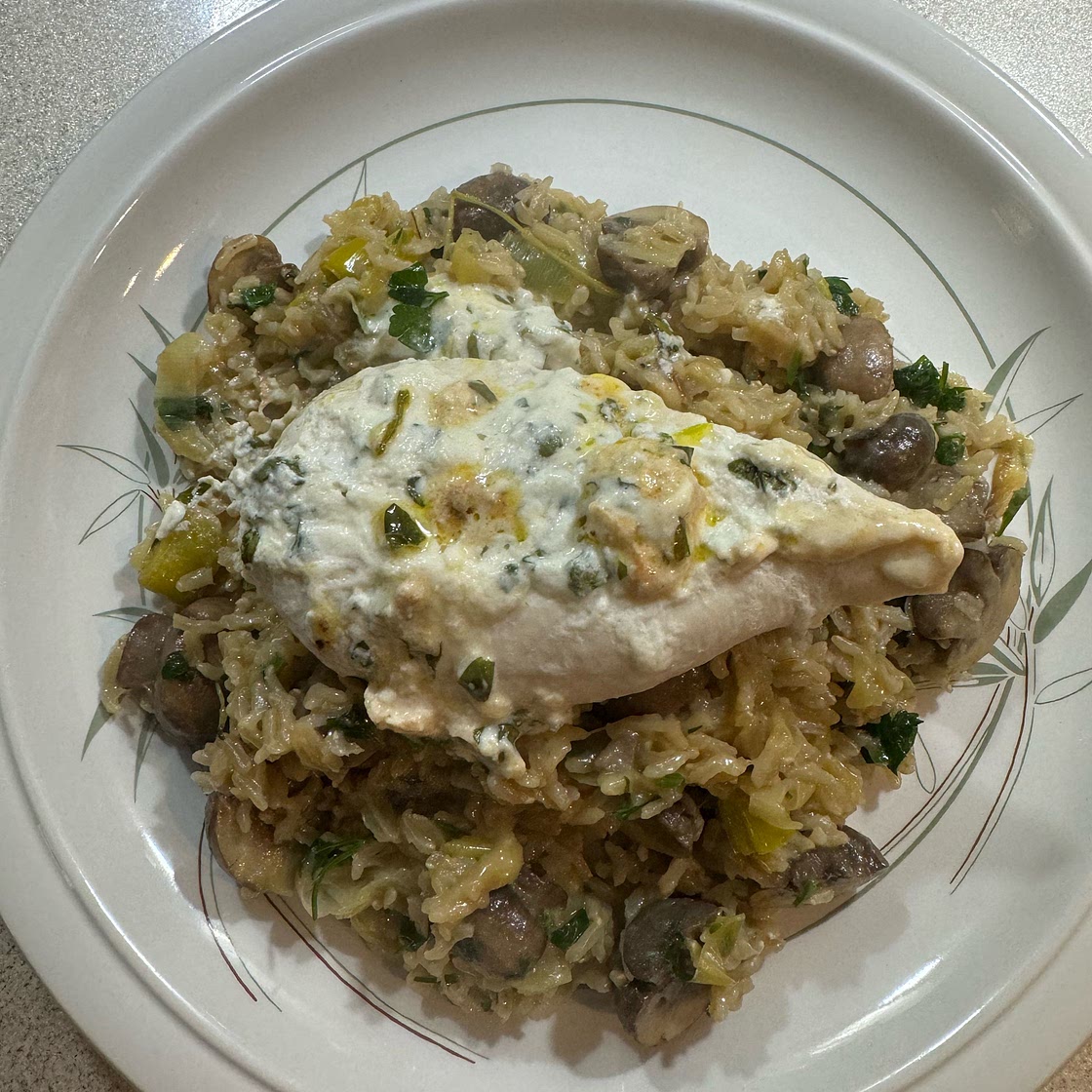 Herb & ricotta chicken with mushroom rice