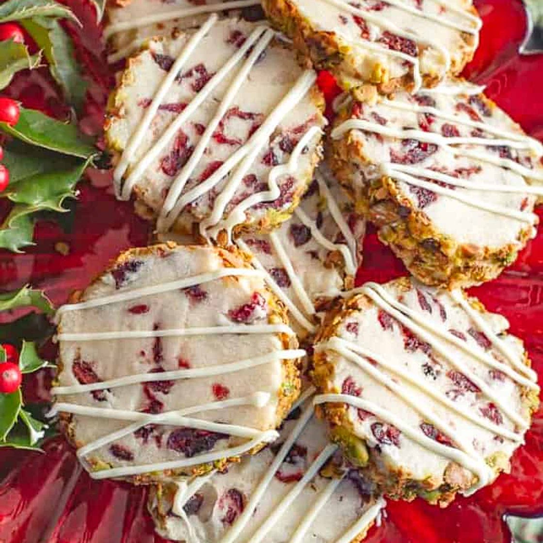Cranberry Pistachio Shortbread Cookies