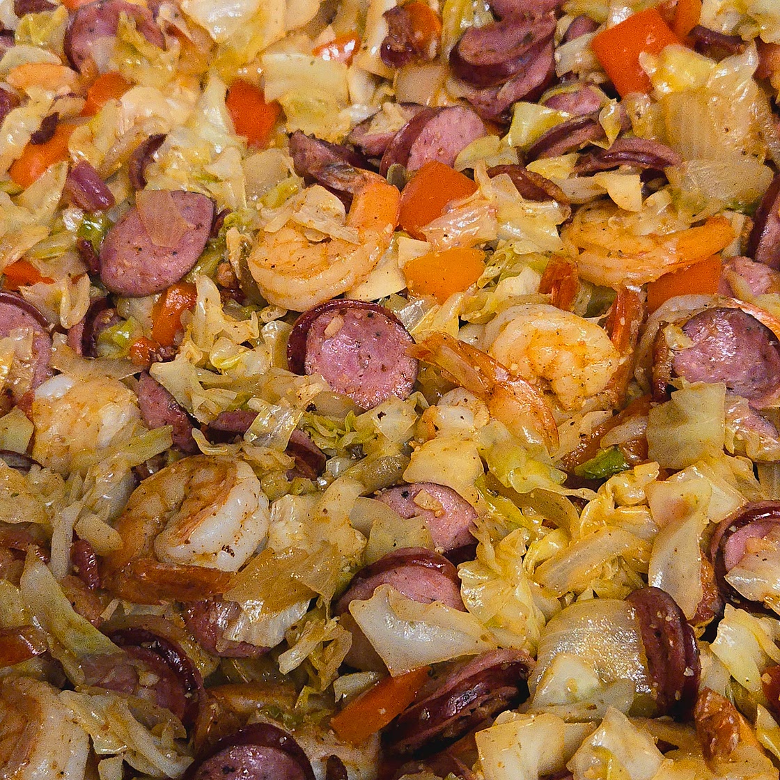 Southern Fried Bacon, Shrimp & Sausage Cabbage