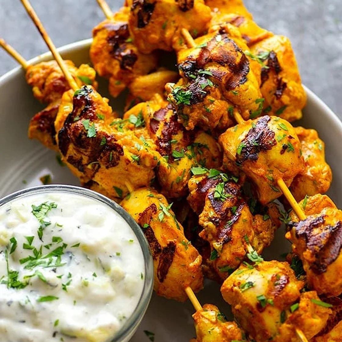 Spiced Chicken Skewers with Yogurt Cucumber Dip