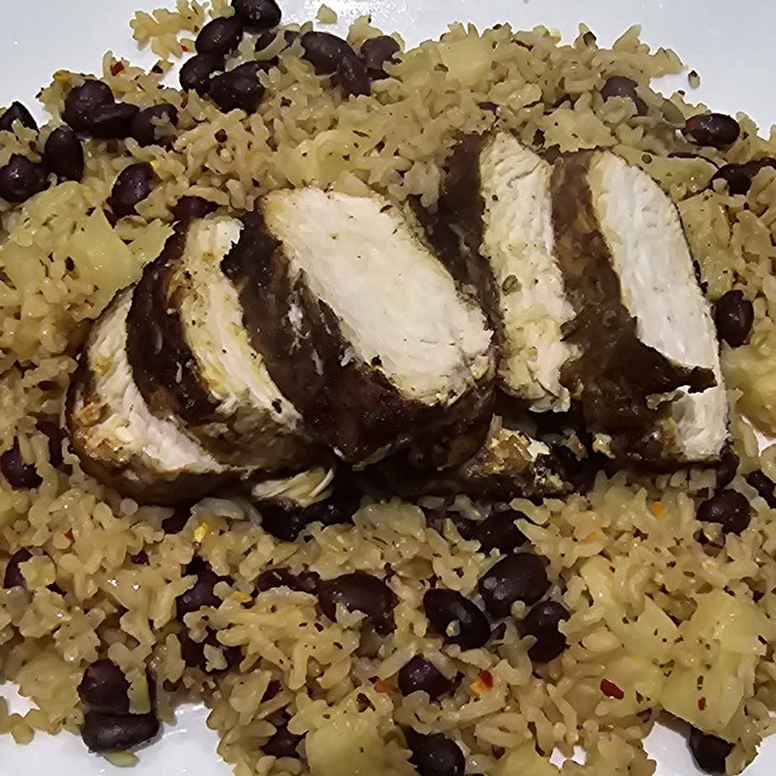 Jerk Chicken with Pineapple Black Bean Salsa