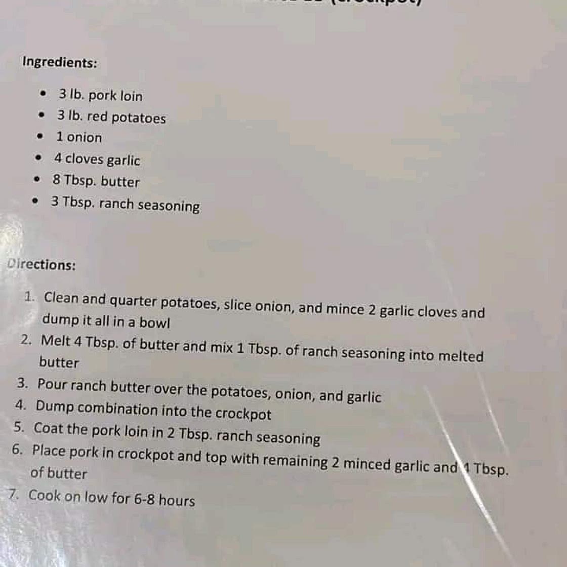 Crockpot Ranch Porkloins and Potatoes