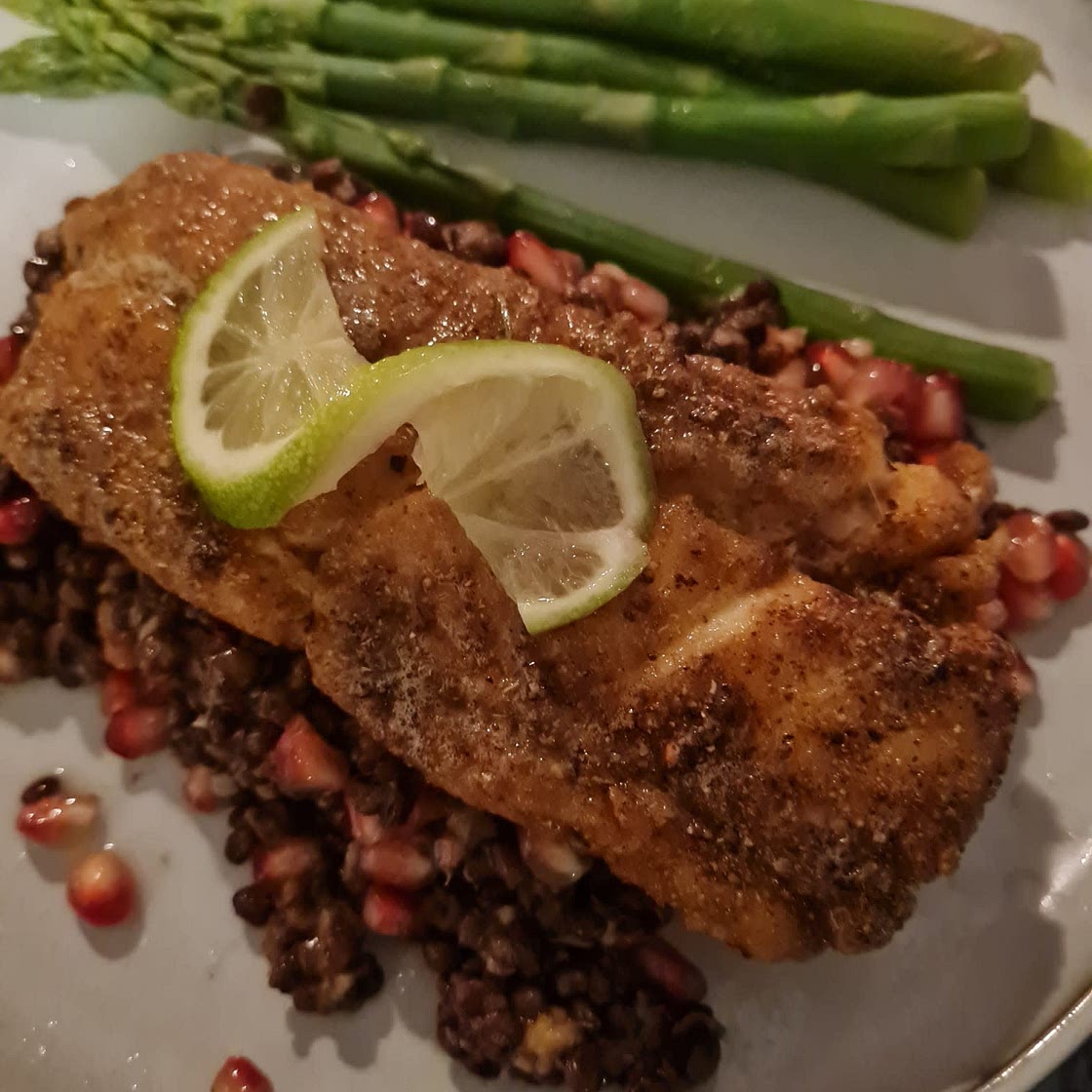 Healthy protein rich cod and lentils 