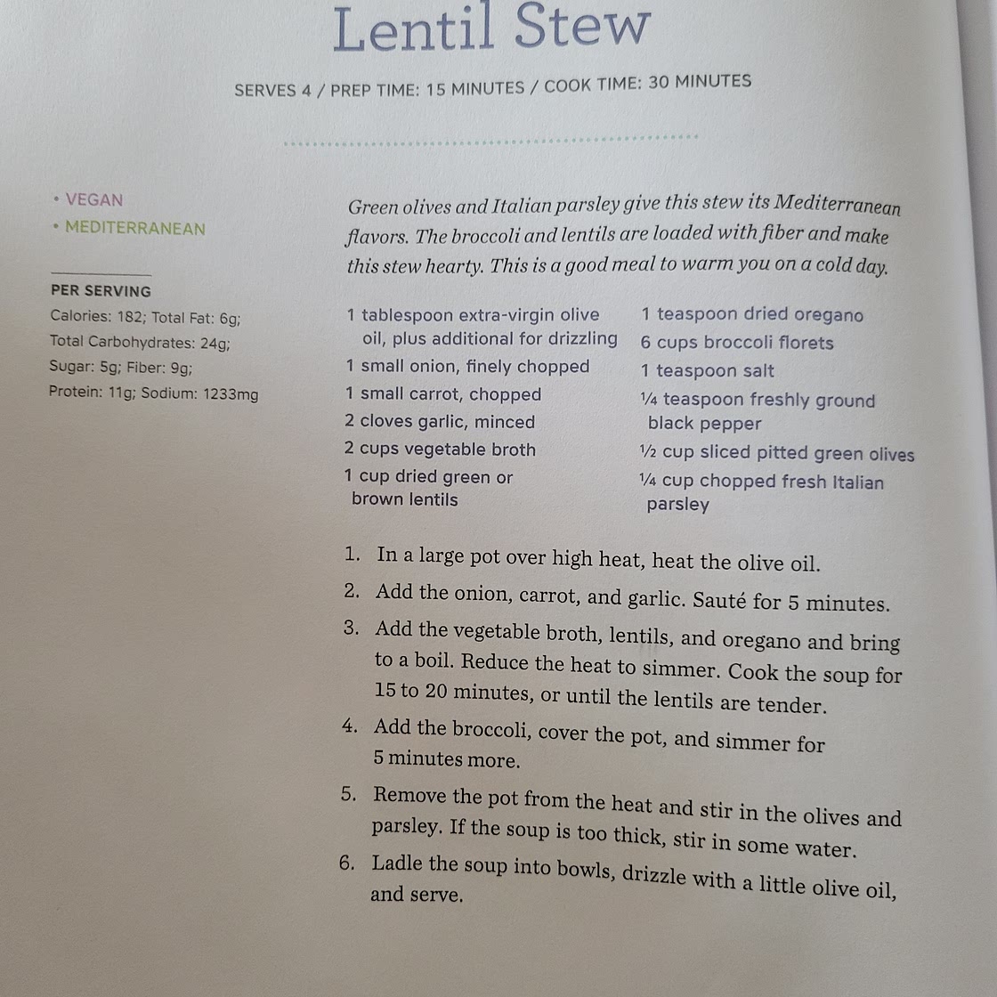 Broccoli and lentil stew (140)