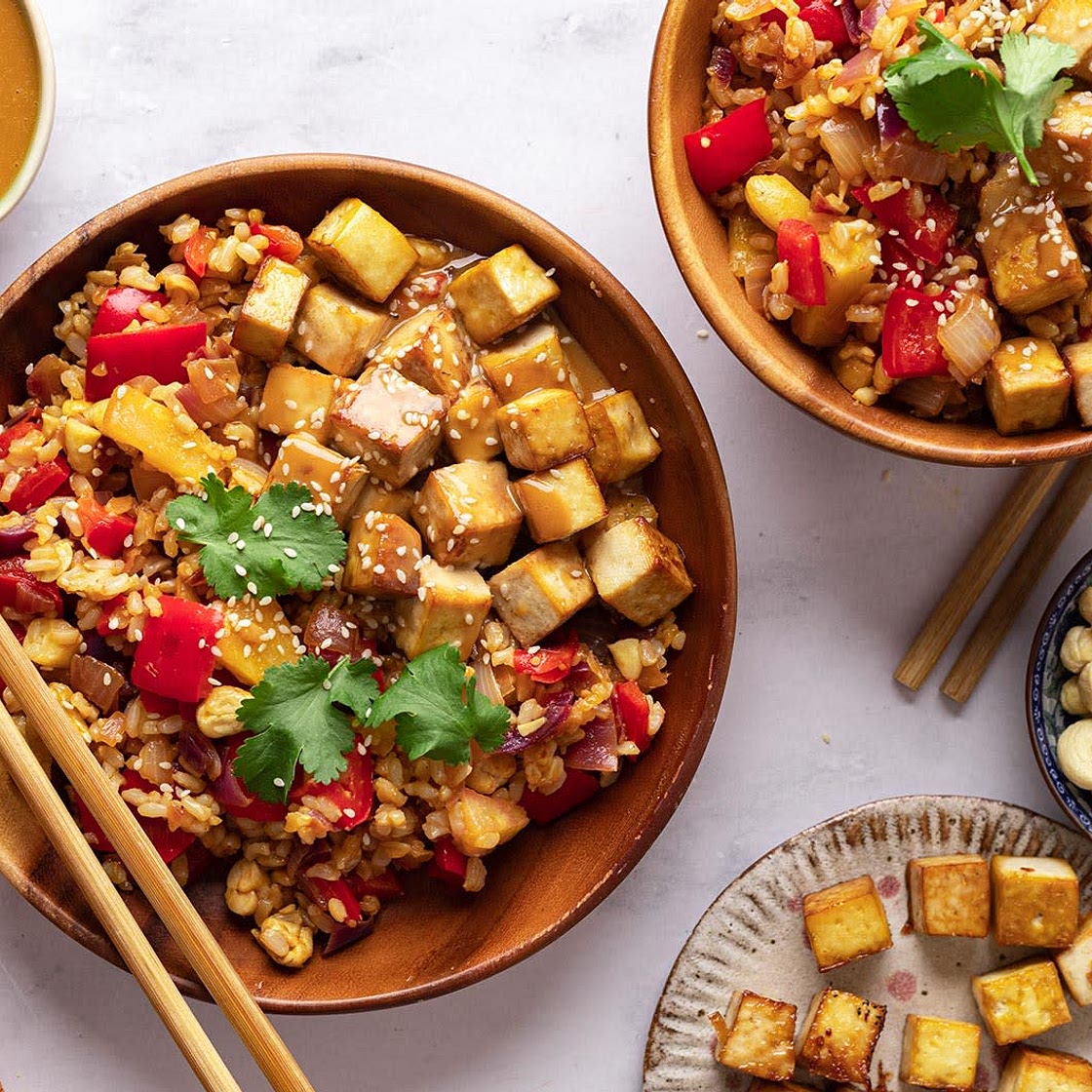 Pineapple Fried Rice with Tahini-Maple Glaze