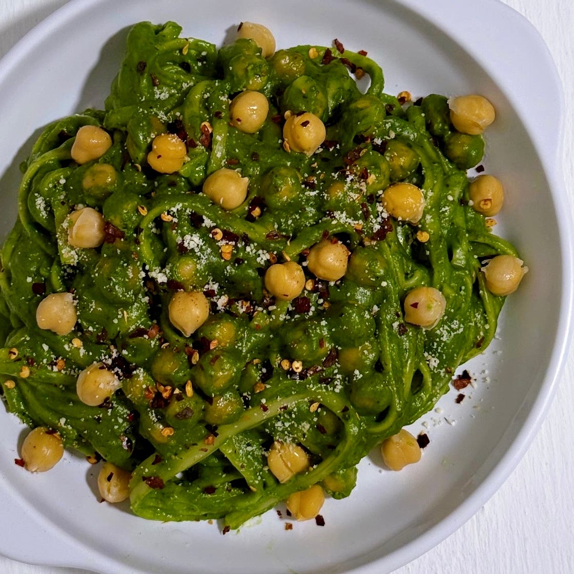 Linguine in Green Coconut Cream with Chickpeas