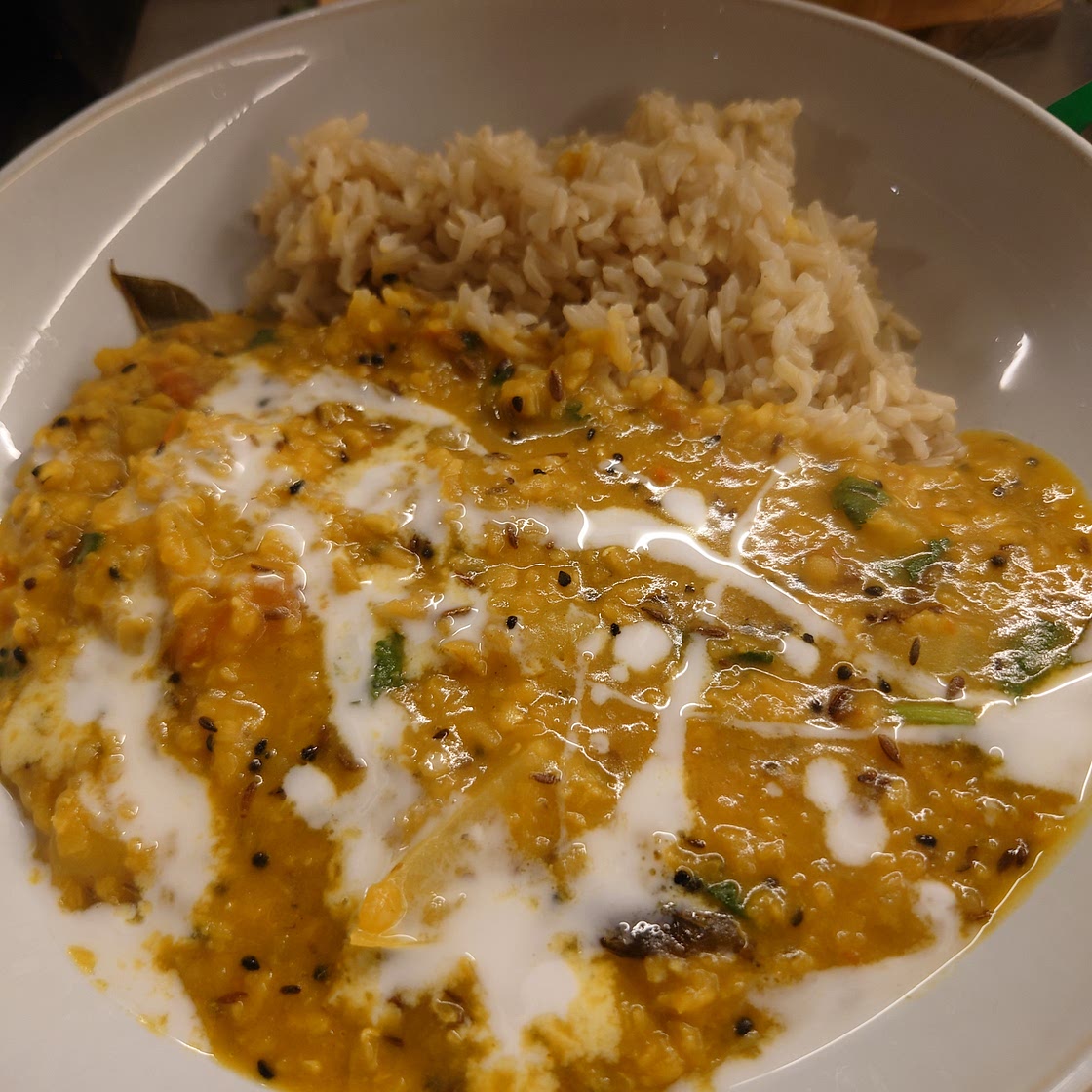 Red lentils dal with potato and fennel