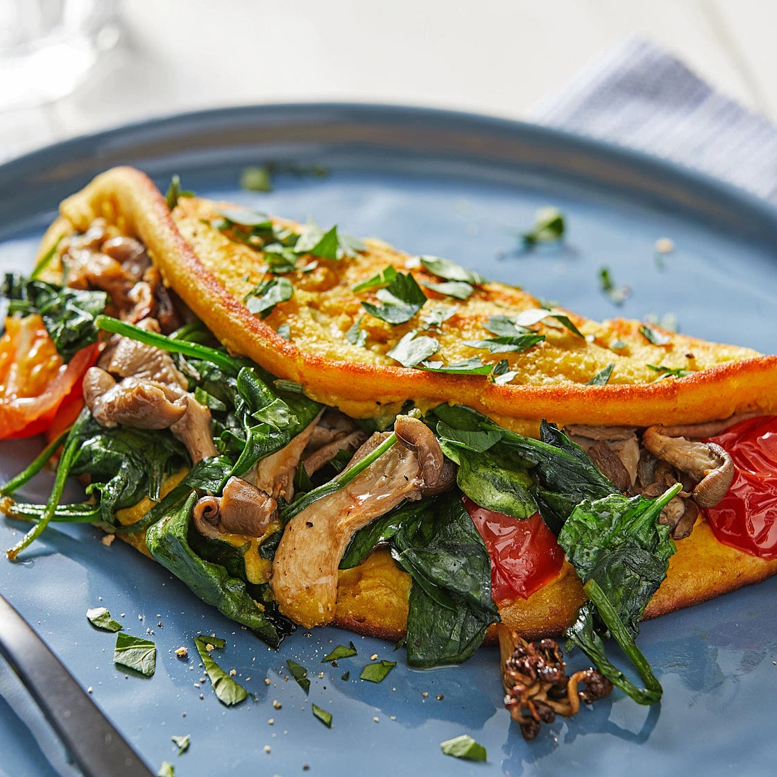 Chickpea Omelets With Mushrooms, Spinach and Tomato