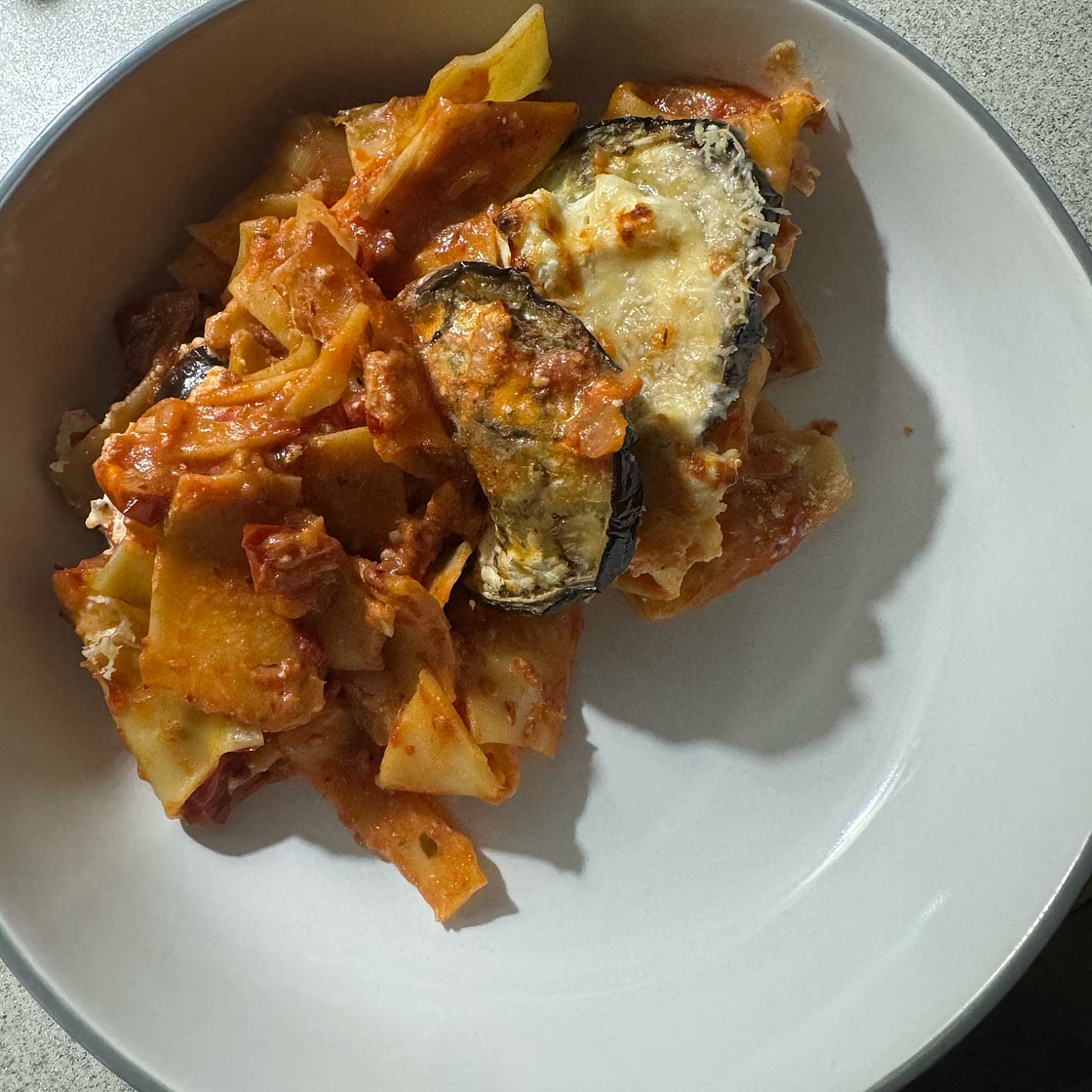 Aubergine, ricotta and ’nduja paccheri