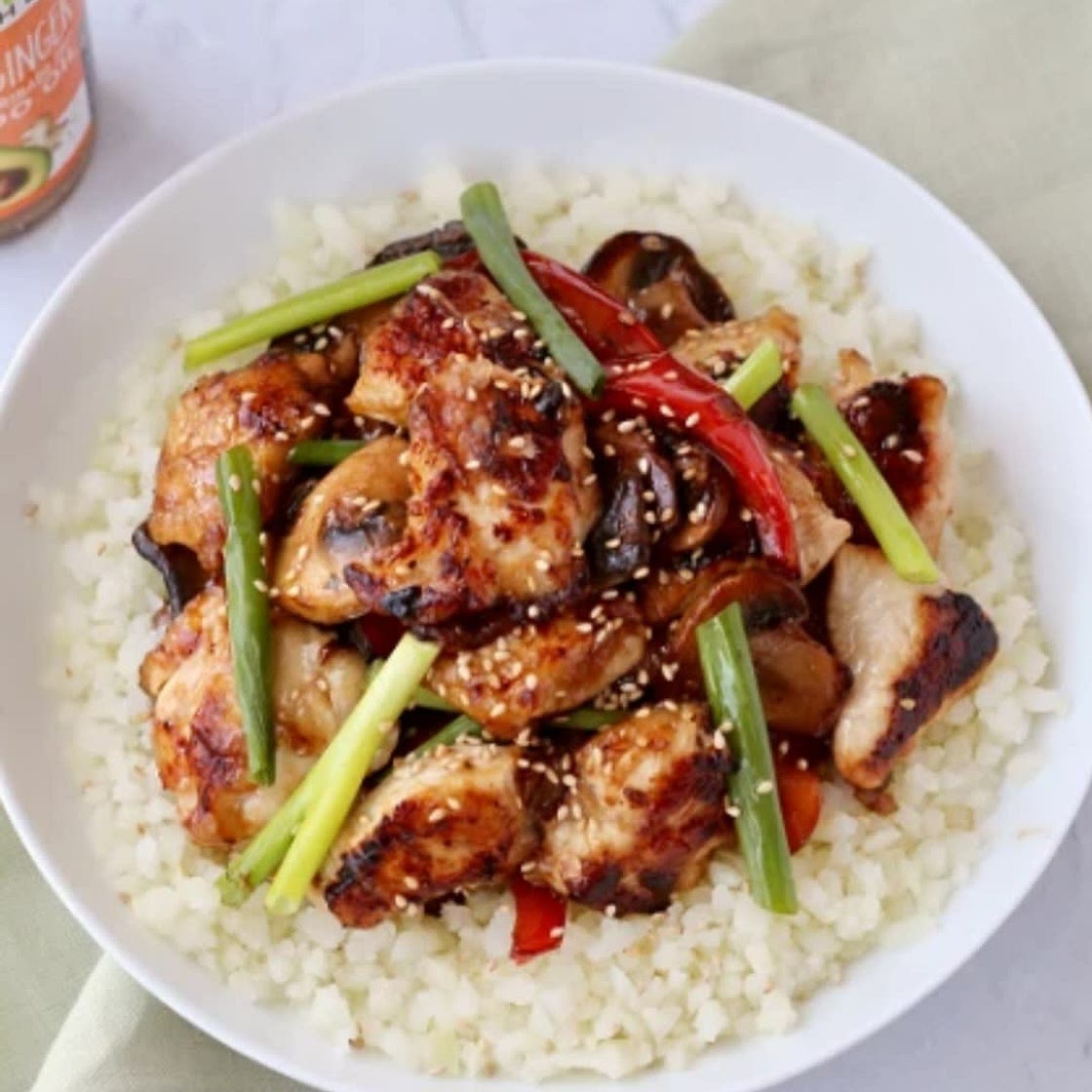 Sesame Ginger Chicken with Mushrooms and Peppers