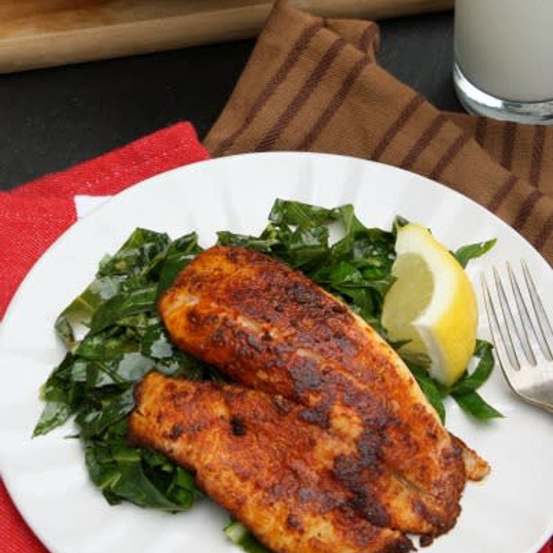 Blackened Catfish with Collard Greens
