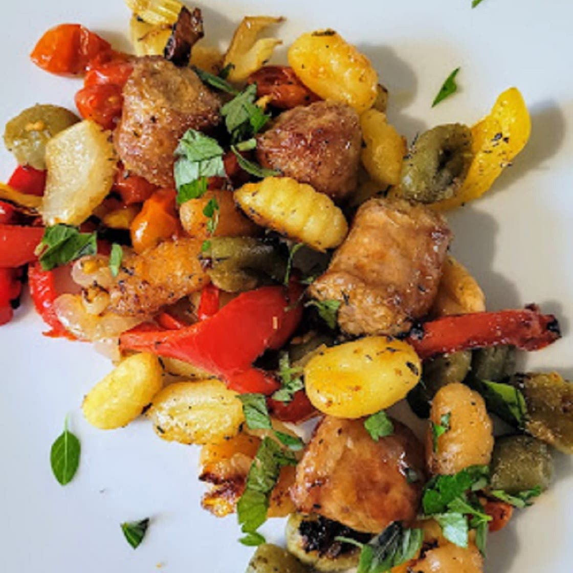 Sheet Pan Sausage, Gnocchi and Peppers