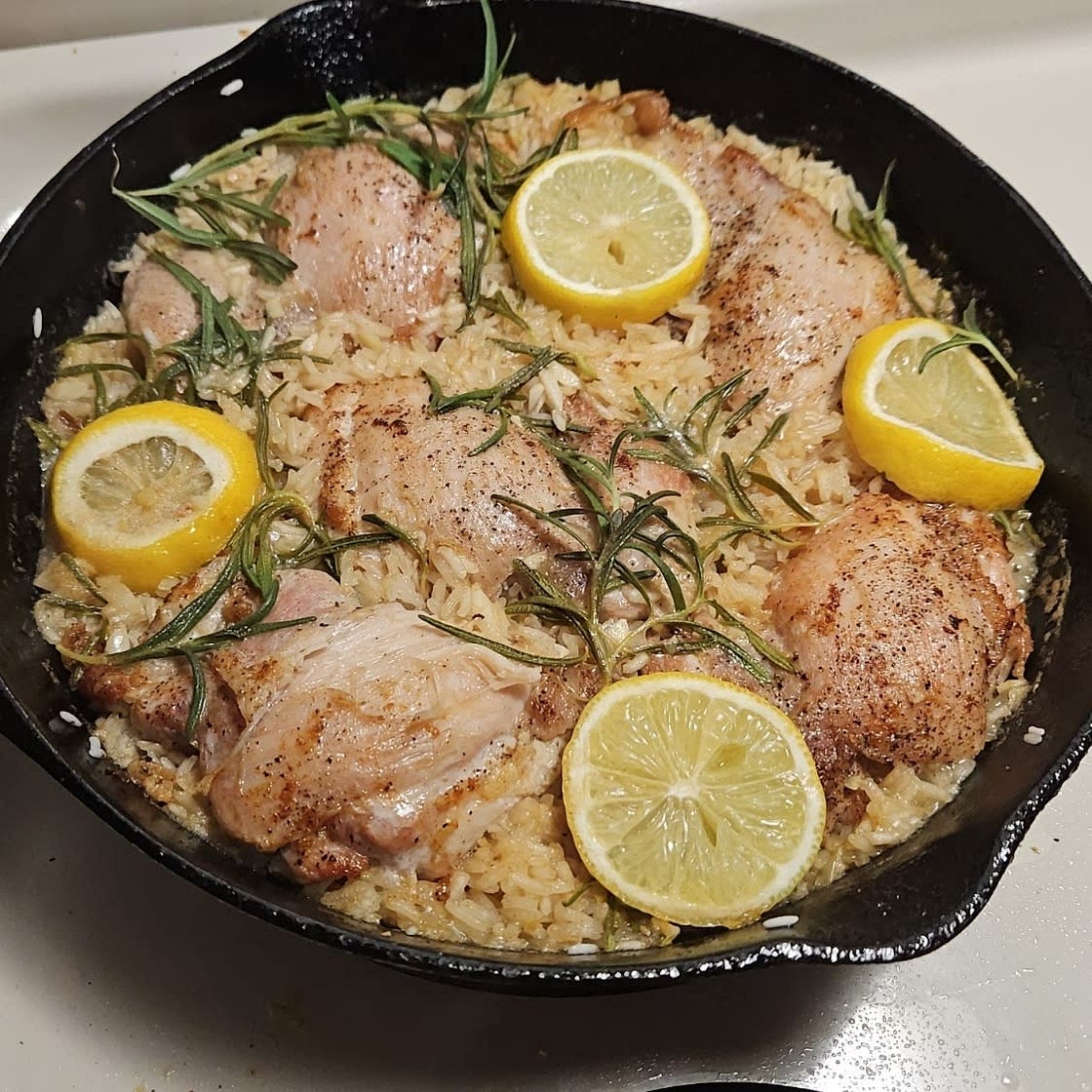 One Pan Lemon Rosemary Chicken and Rice