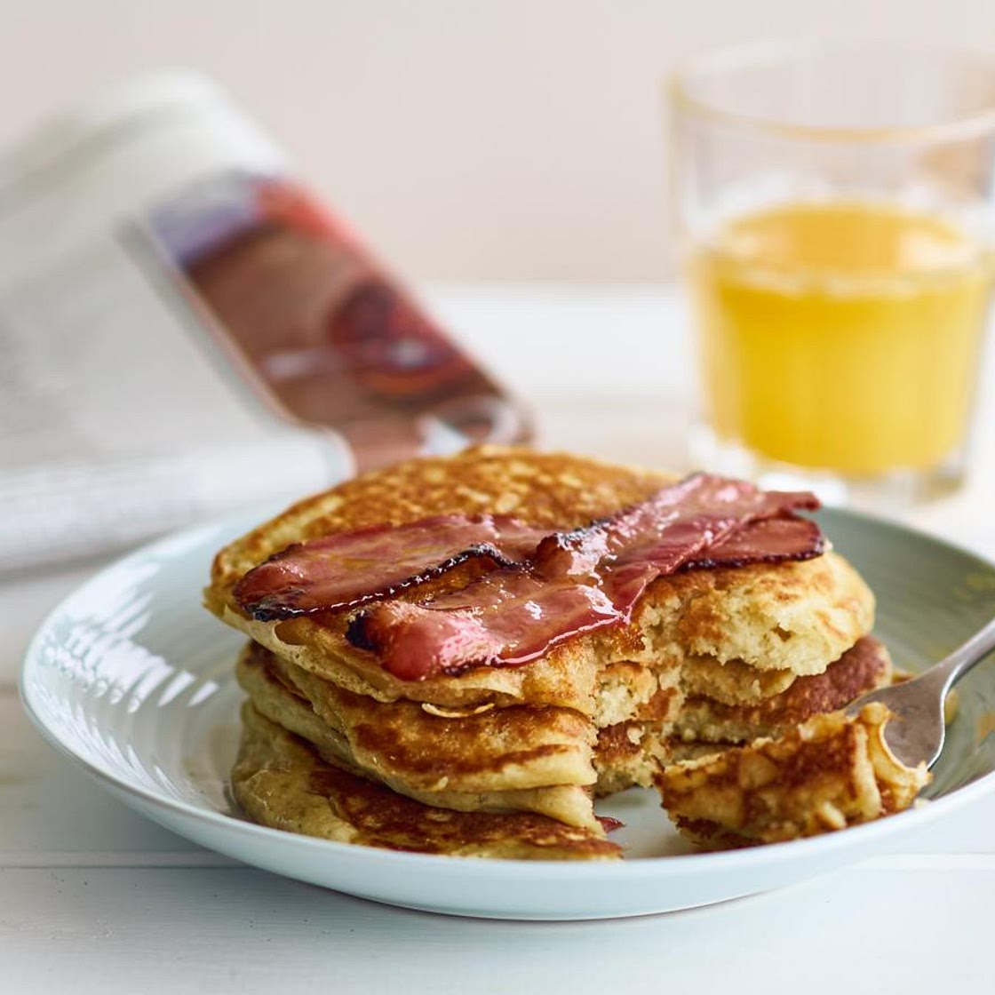 Buttermilk pancakes with maple bacon