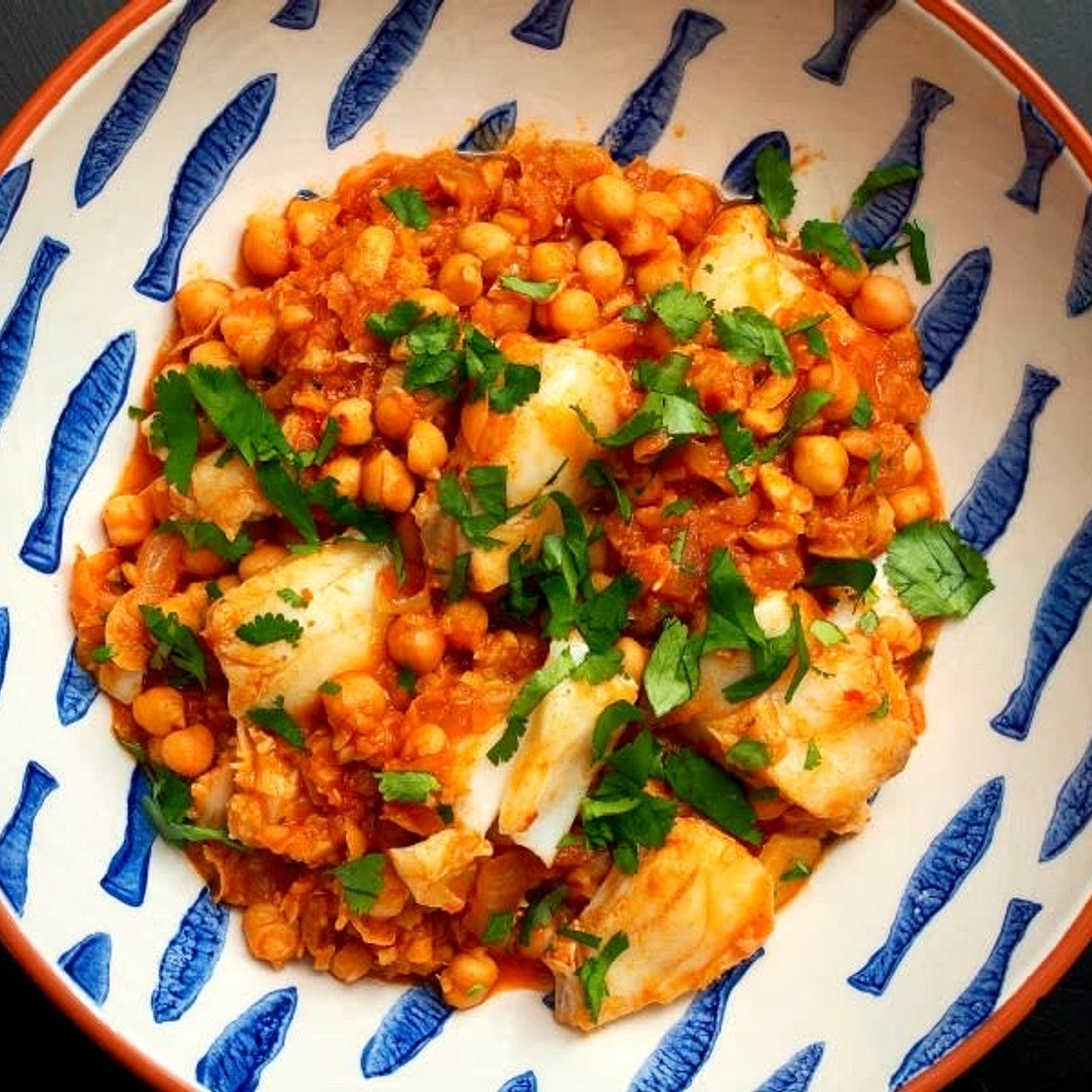 HARISSA CHICKPEAS WITH FLAKED COD