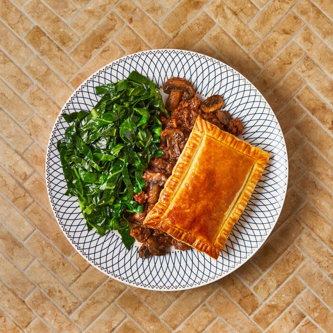 Beef & Mushroom Pie With Garlicky Greens