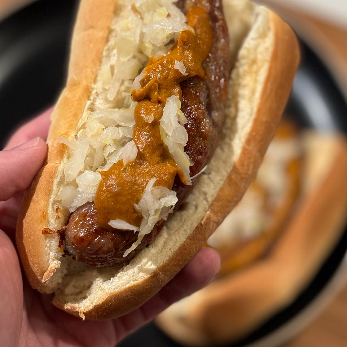 Air Fryer Brats with Mustard Brat Sauce