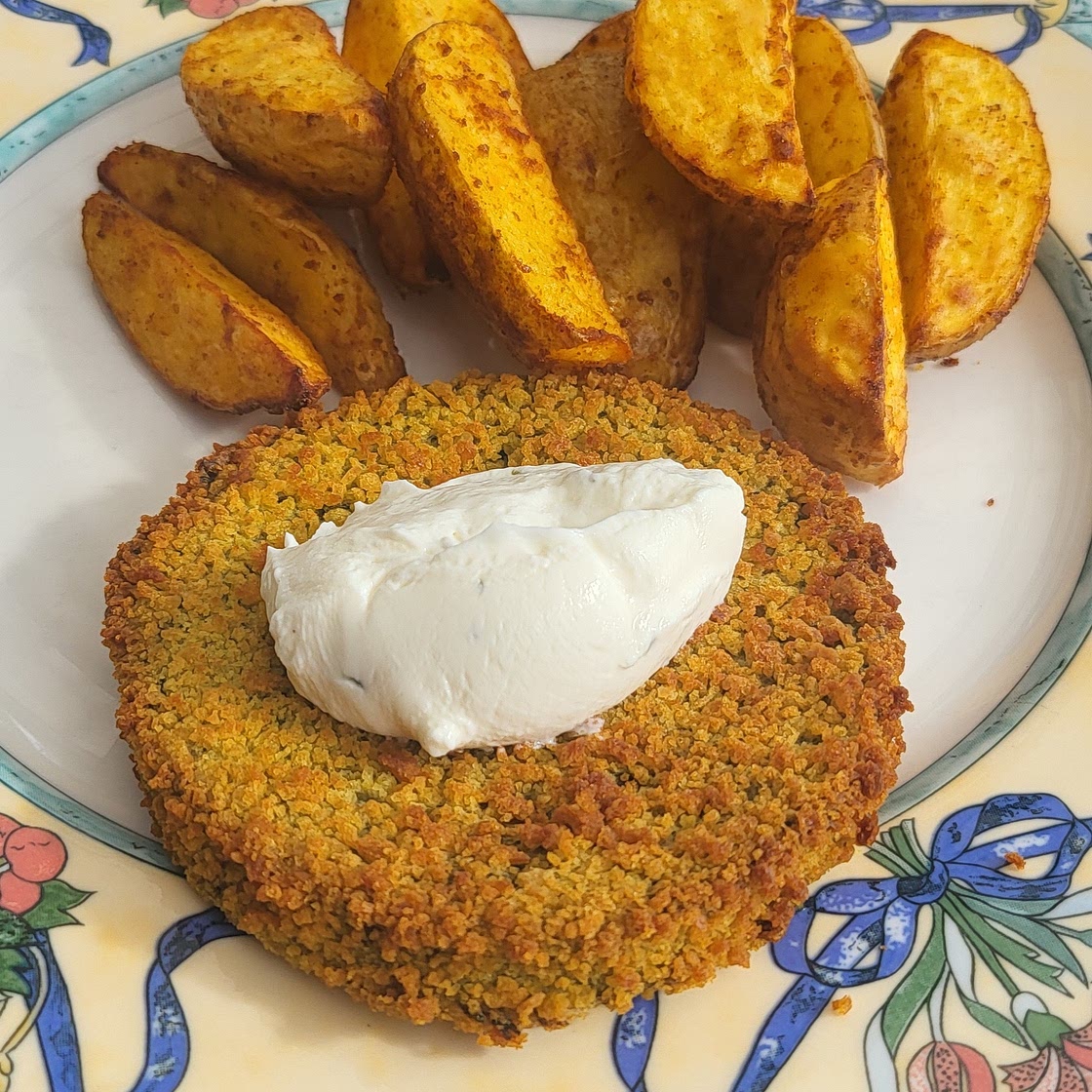 Brokkoli Burger mit Kartoffelecken