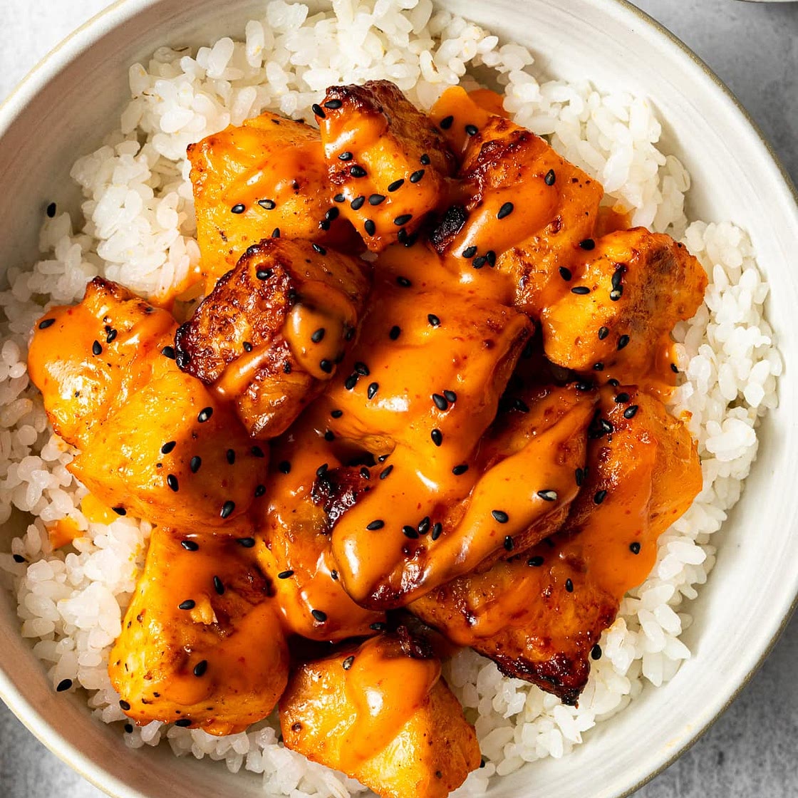 Air Fryer Bang Bang Salmon Bites