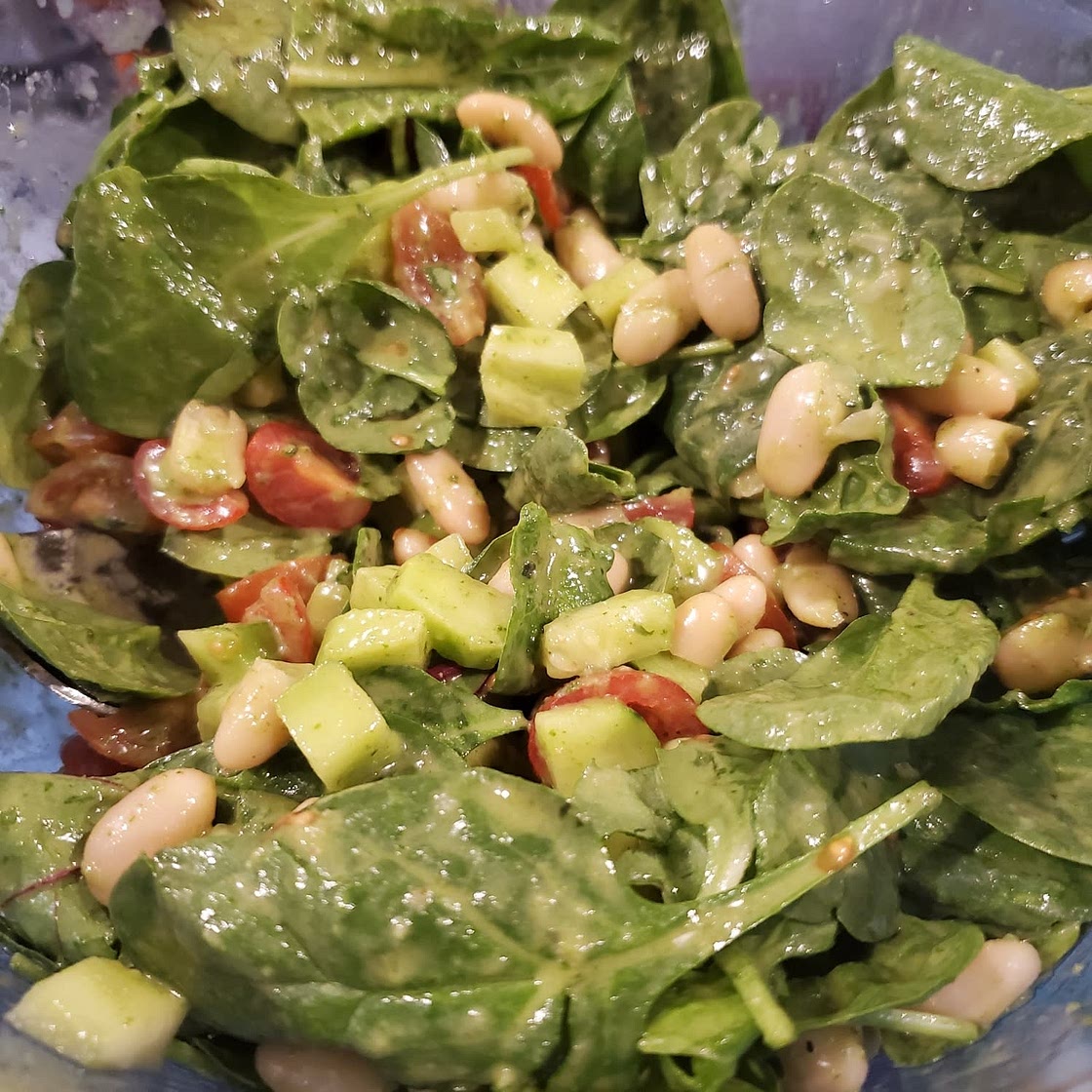 Tomato, Cucumber & White-Bean Salad with Basil Vinaigrette