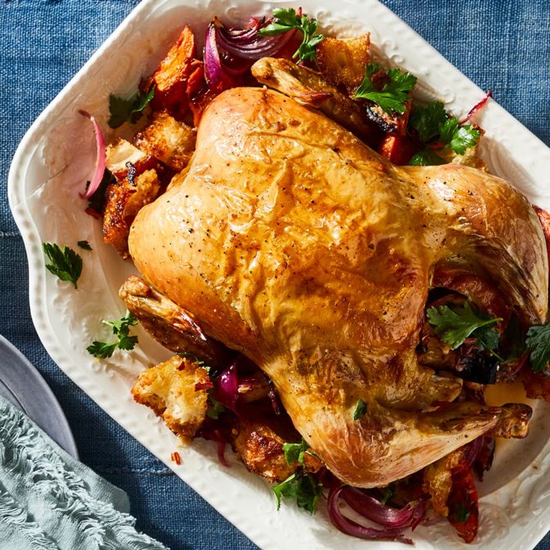 Engagement Roast Chicken With Carrot Panzanella