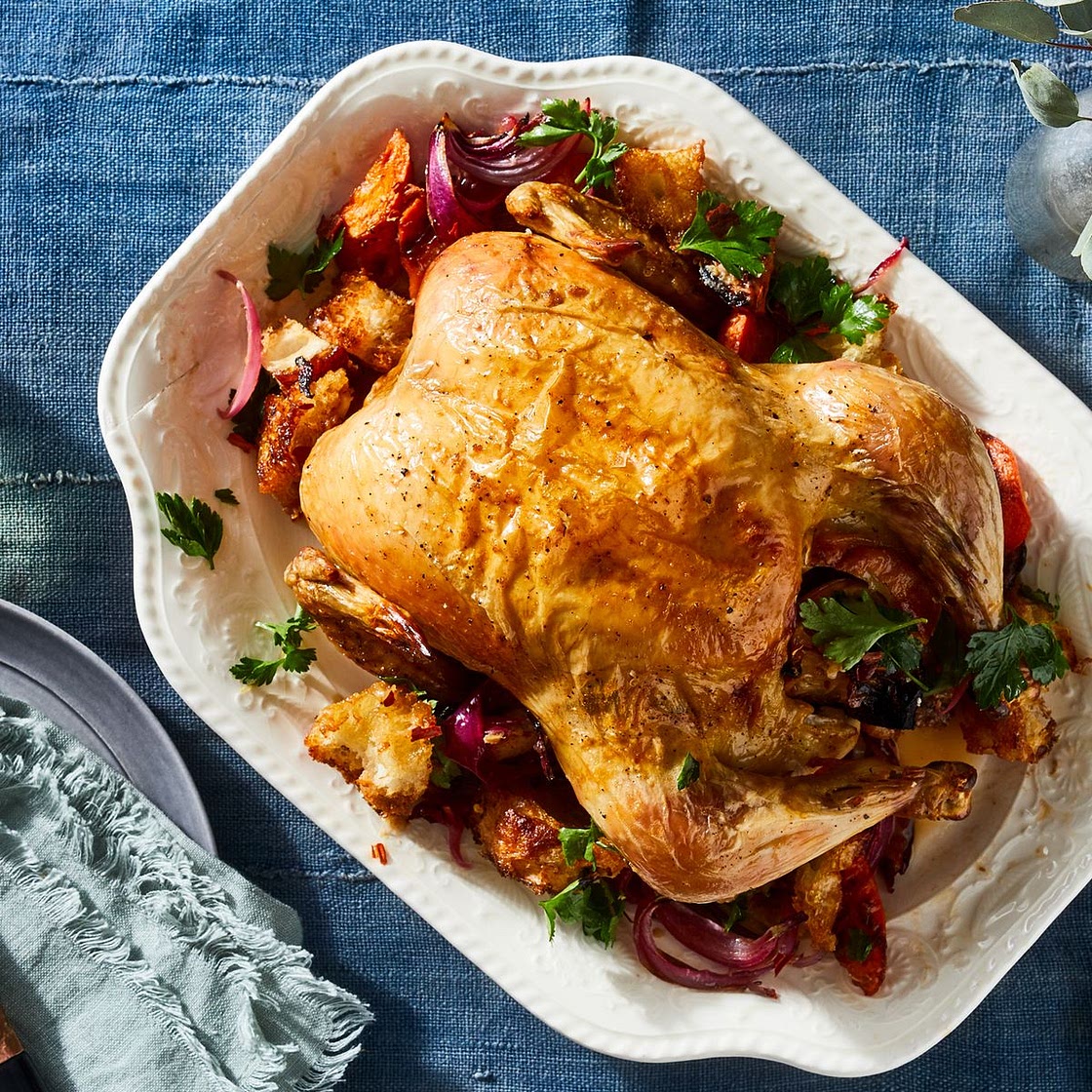 Engagement Roast Chicken With Carrot Panzanella