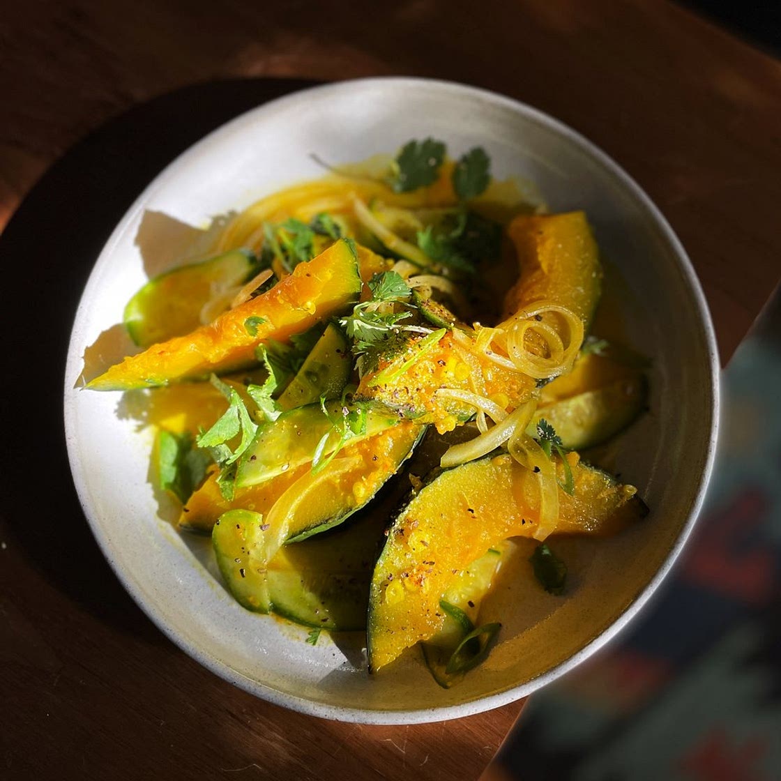 Steamed Kabocha Squash Salad with Turmeric and Cucumbers
