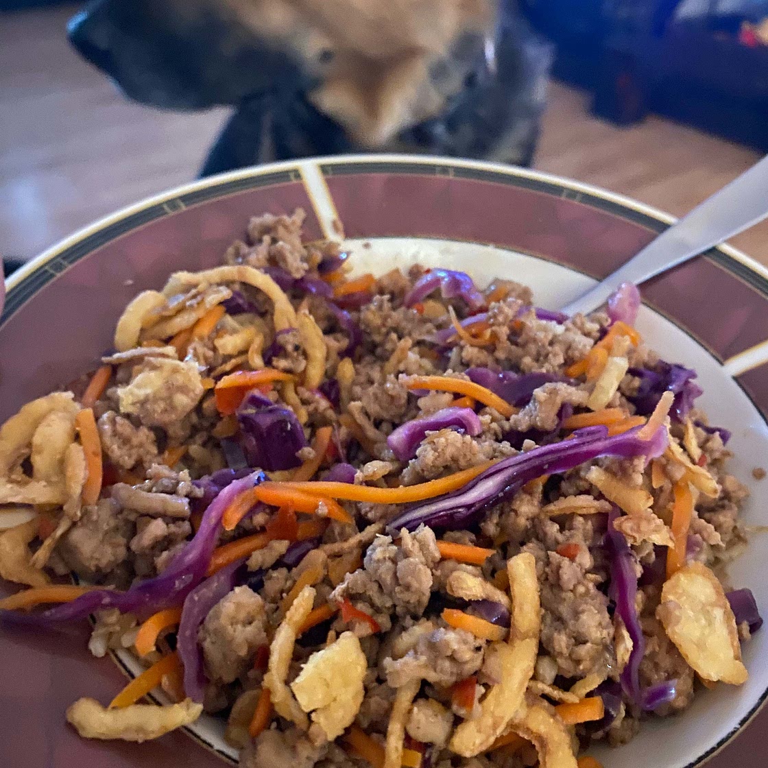 Sweet Chili Turkey & Cabbage Stir-Fry with Crispy Fried Onions