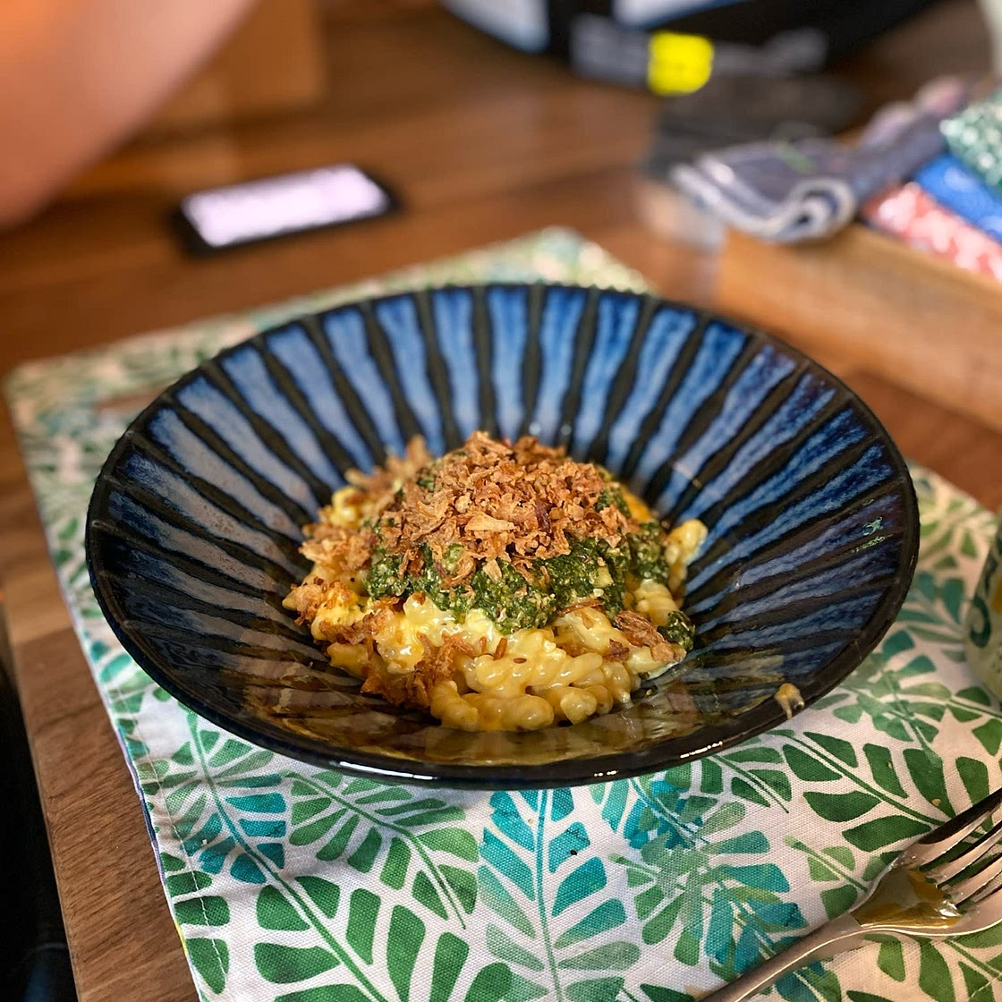 M.E. mac 'n' cheese with za'atar pesto