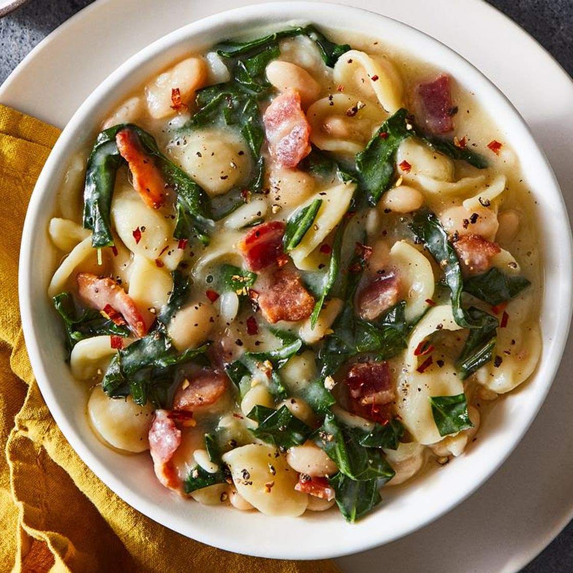 Orecchiette With Bacony Collards & Cannellini Beans