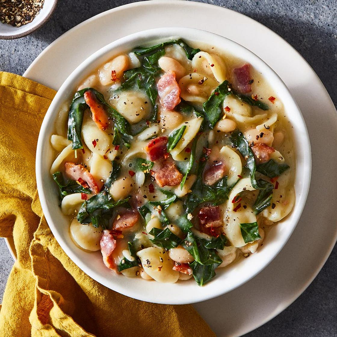 Orecchiette With Bacony Collards & Cannellini Beans