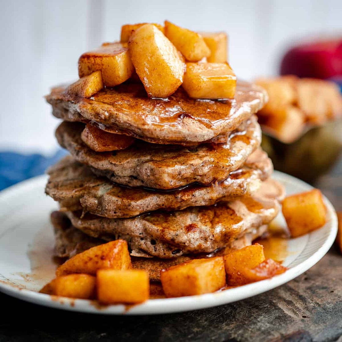 Apple Buckwheat Pancakes with Diced Maple Apples