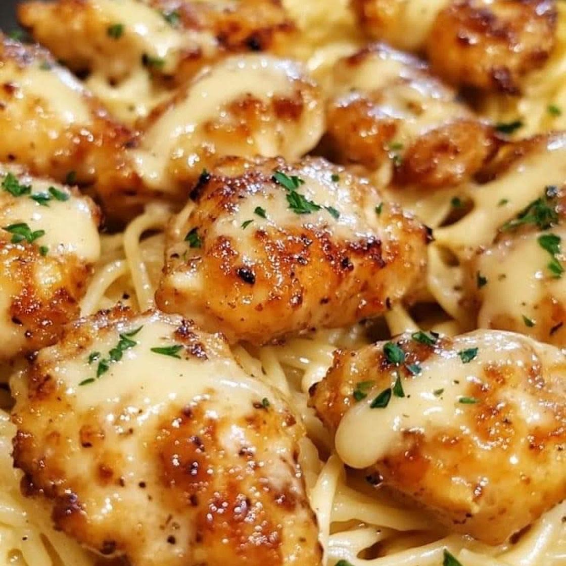 Garlic Butter Chicken Bites with Creamy Parmesan Pasta  
