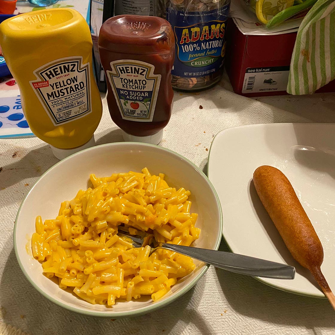 Macaroni and Cheese and Corn Dogs