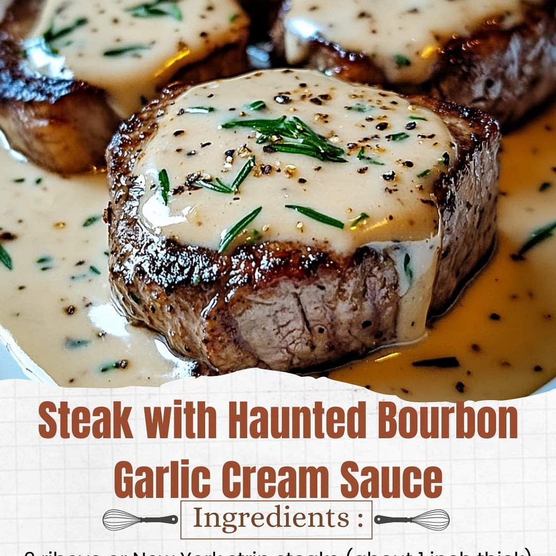 Steak with Haunted Bourbon Garlic Cream Sauce
