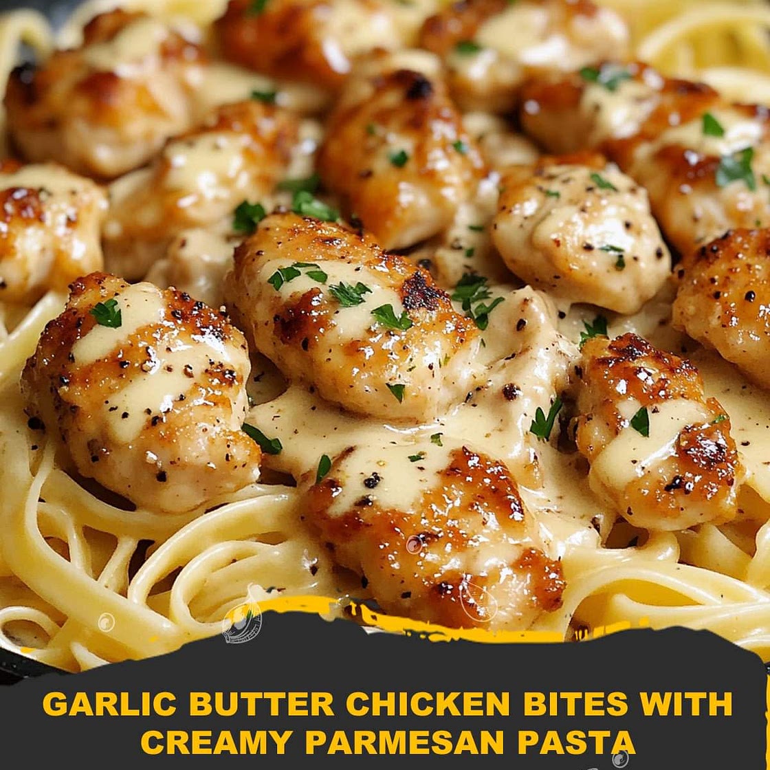 Garlic Butter Chicken Bites with Creamy Parmesan Pasta