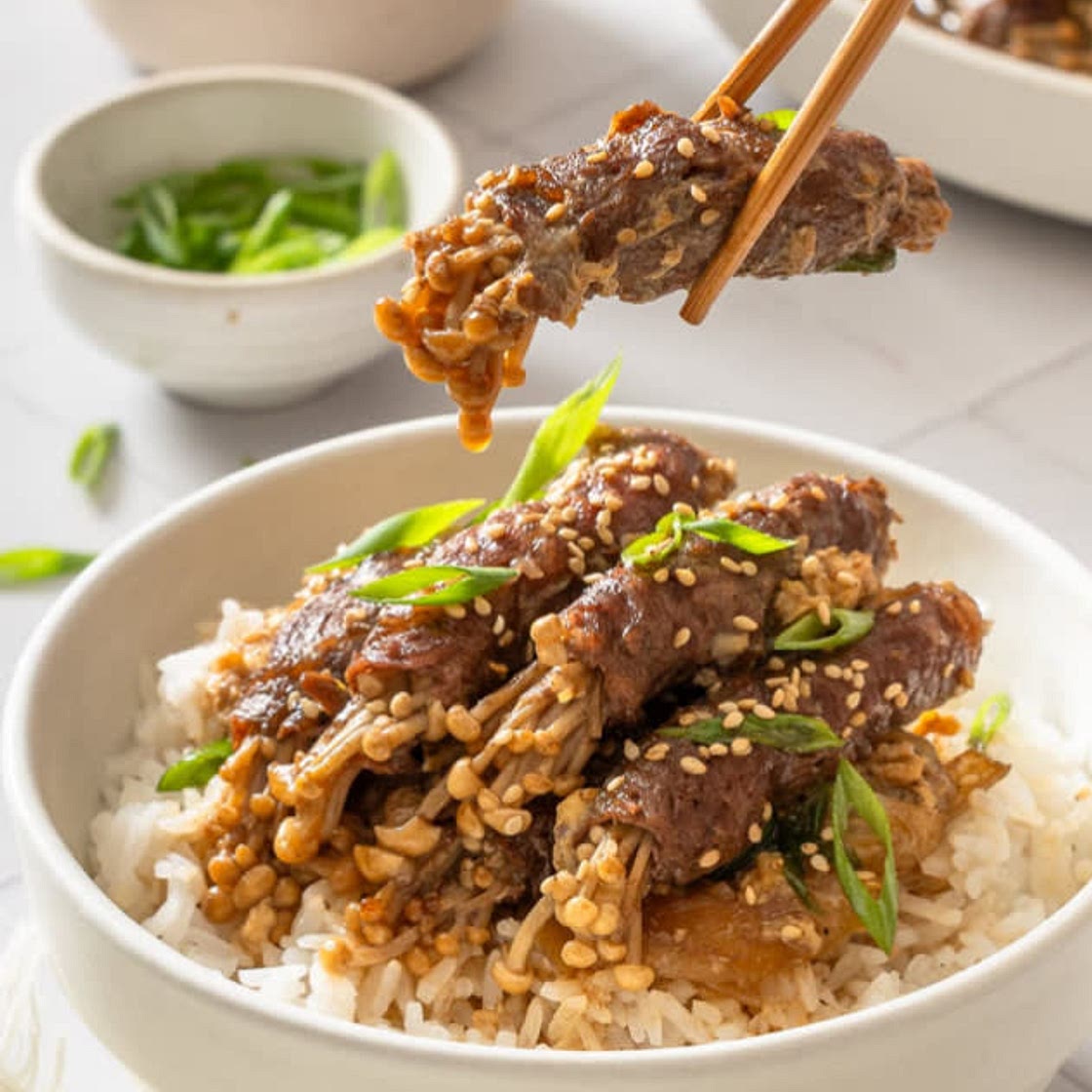 Enoki beef rolls
