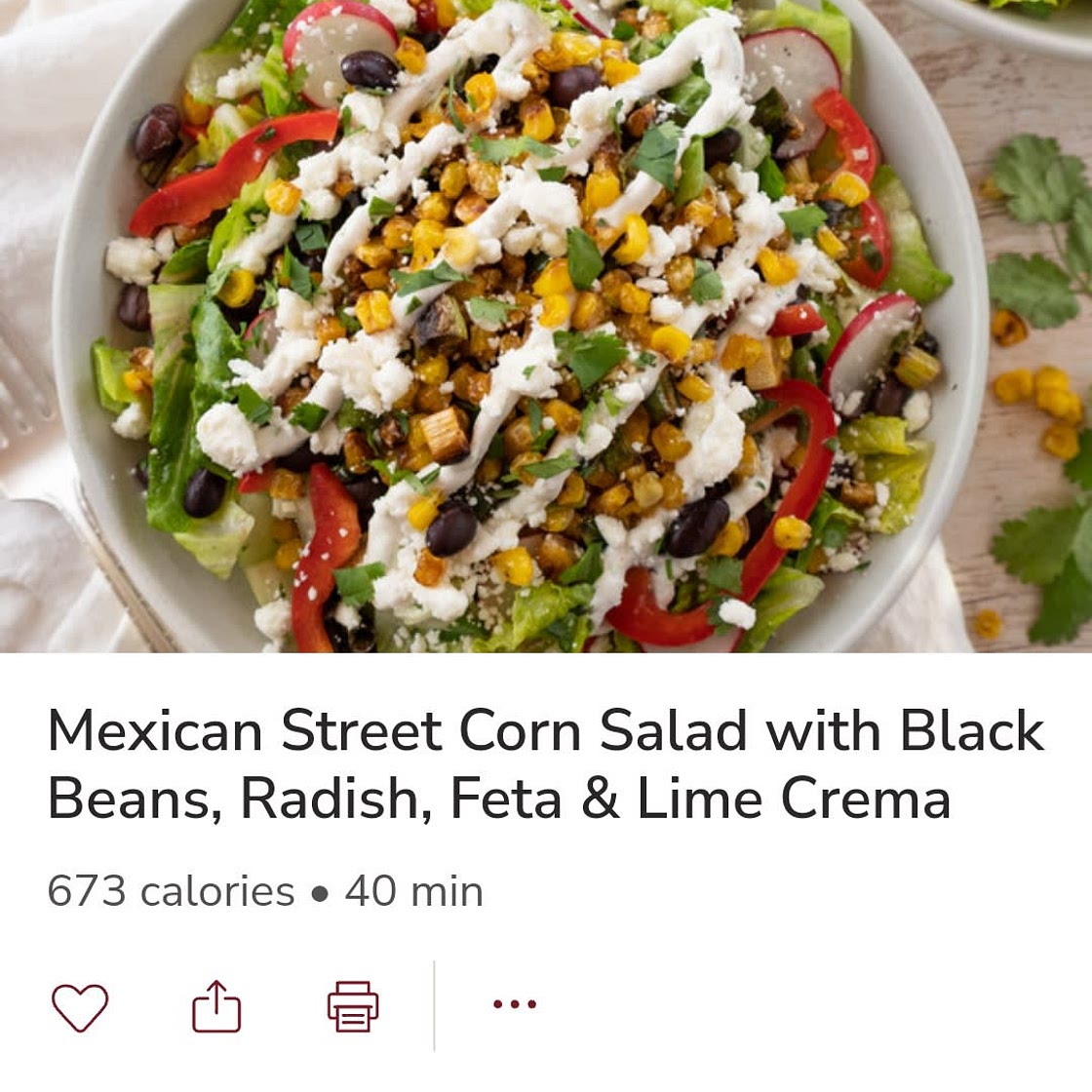 Mexican Street Corn Salad with Black Beans, Radish, Feta & Lime Crema
