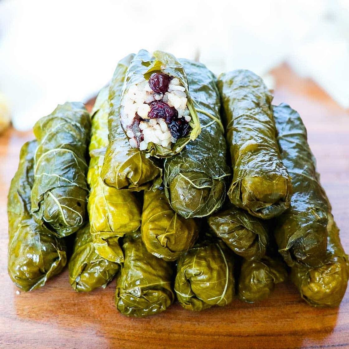 Turkish Stuffed Grape Leaves with Currants