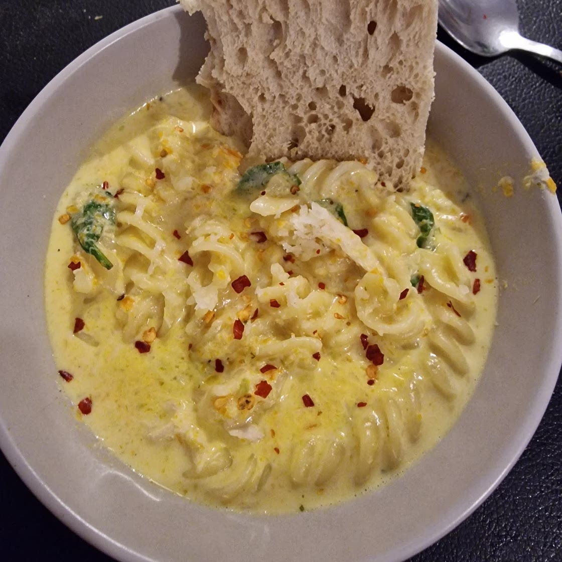 Creamy Chicken Soup with Pasta and Spinach